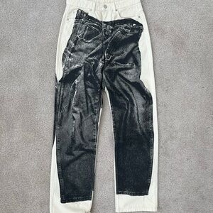 Weekday Graphic Print Black Jean on White Straight Leg Boyfriend Jeans